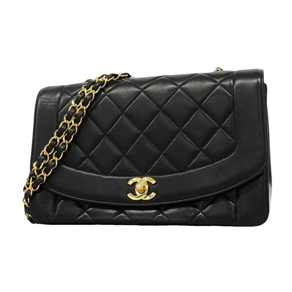 Chanel Diana Chain Shoulder Bag, Lambskin, Black, Women's